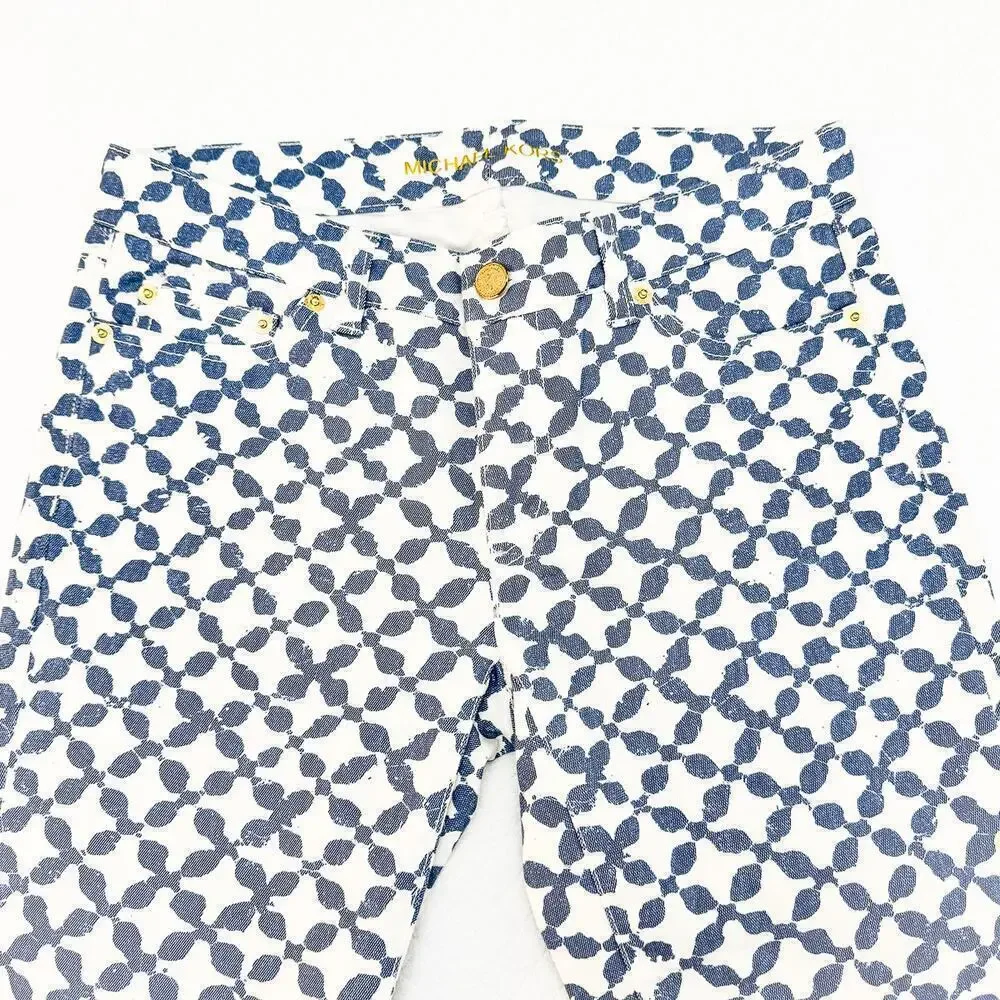 Michael Kors Skinny Jeans Cropped Blue Batik Pattened Denim Size 2
